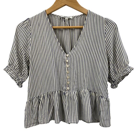 Madewell Courtyard Ruffle-Hem Top in Stripe - Picture 1 of 6